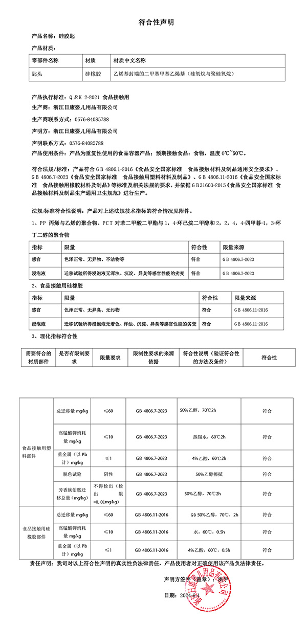 硅膠匙符合性聲明2024